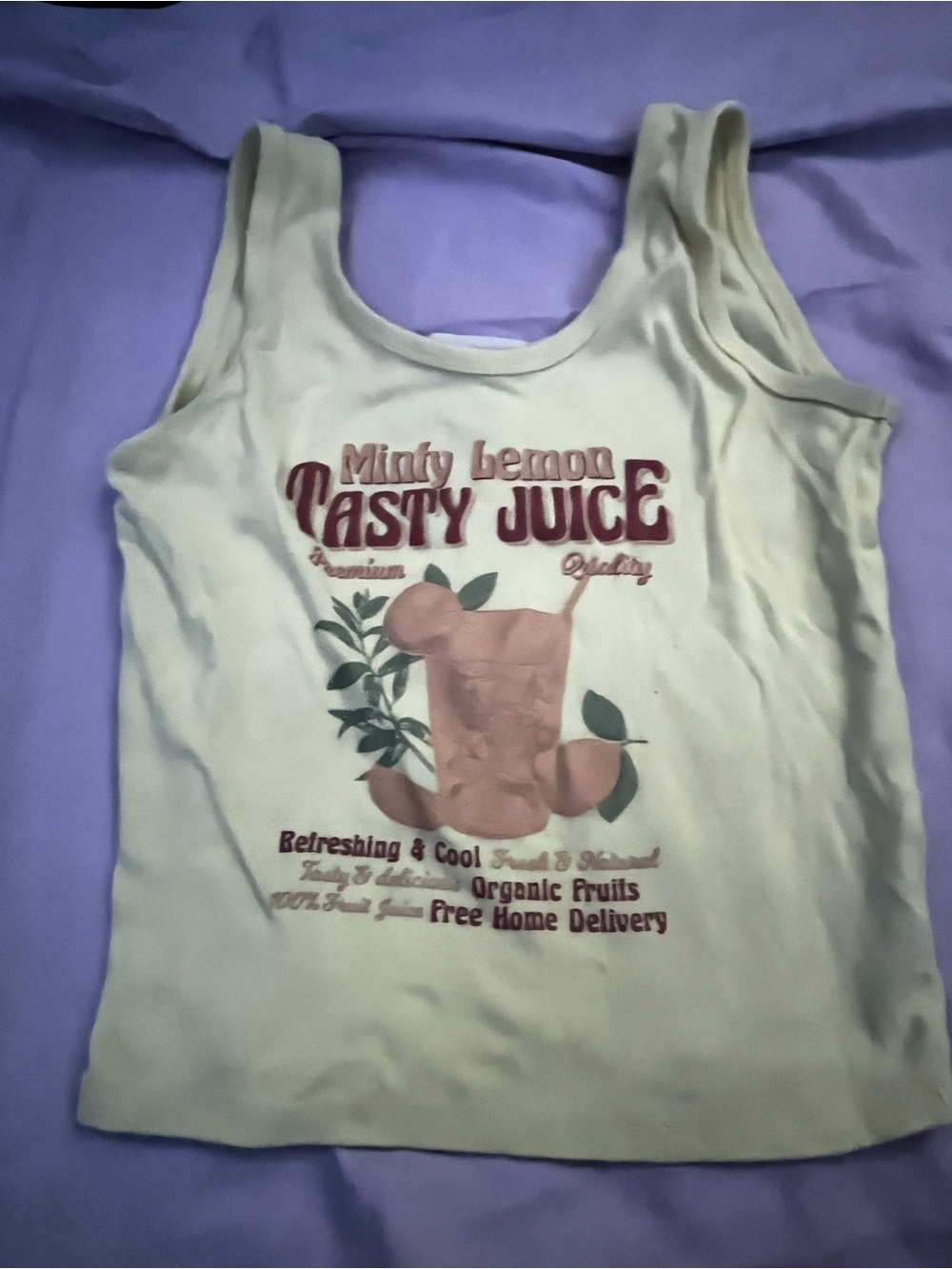 Cream Graphic Tank Top - Minty Lemon Tasty Juice